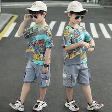 Summer Boys Clothes Sets Cartoon t-shirts and denim shorts Suit 2pcs Casual Cotton Cartoon tshirt jeans children clothing set 2024 - buy cheap