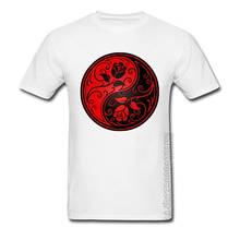 Camiseta de 100% algodão com gola alta qualidade, camiseta masculina com estampa de vermelho e preto, yin yang roses 2024 - compre barato