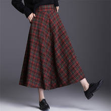 Neophil 2022 Winter Thick Plaid Woolen Pleated Midi Skirts High Waist England Style Wool A-Line Flare Tartan Mujer Faldas S92D9 2024 - buy cheap