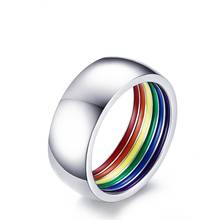 Miqiao aço inoxidável 8mm arco-íris lésbica gay punk anéis para homens feminino gênero símbolo moda jewerly boho anillos presentes anel 2024 - compre barato