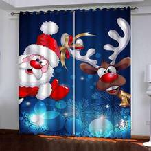 Santa Curtains Old Santa Claus Window Curtain Happy New Year Home Decor Christmas Night Living Room Bedroom Kitchen Curtain 2024 - buy cheap