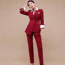 Fashion professional suit female spring fall New temperament OL red striped suit + pants two-piece suit women Work clothes 2024 - buy cheap