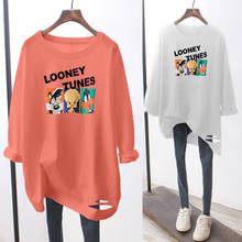 2021 Spring Loose T-shirt Women   Korean Style Long-sleeved Mid-length Long-sleeved Plus Size Top Hollow Out Woman Tshirts 2024 - buy cheap