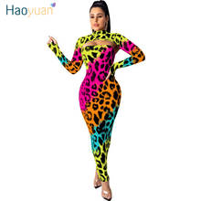 HAOYUAN-Conjunto de dos piezas de leopardo y camuflaje para mujer, ropa de fiesta, Top corto, vestido a juego, trajes de Club de cumpleaños, 2 piezas 2024 - compra barato