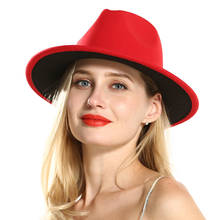 Chapéu de feltro lanudo com aba larga, chapéu formal europeu, masculino e feminino, preto, vermelho, patchwork, jazz, panamá, chapéu de cavalheiro 2024 - compre barato