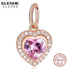 Sterling Silver 925 Purple Crystal Heart Bead Rose Gold Dangle Charms Fit Original Charm Bracelet Women Jewellery 2024 - buy cheap