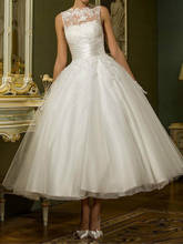 Elegante simples vestido de casamento curto chá comprimento tule renda appliqued renda vestidos brancos 2020 2024 - compre barato