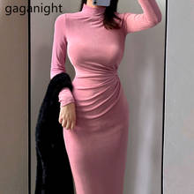 Gaganight-vestido ajustado de manga larga para mujer, prenda Sexy de primavera con cuello levantado, ajustado, 2021 2024 - compra barato