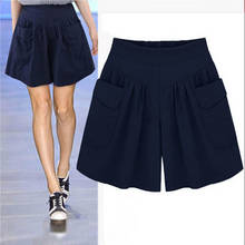 Shorts feminino liso, solto, com bolsos, casual, cintura alta, perna larga, casual, boho 2024 - compre barato