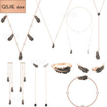 QSJIE  High quality SWA black and white feather Long Necklace  Glamorous fashion jewelry 2024 - buy cheap