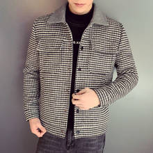 Casaco masculino de lã, sobretudo para outono, casaco longo de lã cinza, café, xadrez, casual inteligente, jaquetas slim fit para homens 2024 - compre barato