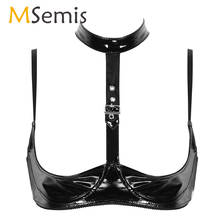 Sexy Lingerie Femme Cupless Bra Tops Women Porno Latex Bralette Open Cup Halter Wetlook Leather Bustier Top Wire-Free Shelf Bras 2024 - buy cheap