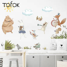 Tofok Rabbit Violin Drum Fox Concert Home Wall Sticker Waterproof PVC Kids Room Nursery Dorm Cartoon Decoration for Door Window 2024 - buy cheap