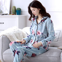 Women Warm Flannel Pajamas Sets Girls Cute Thicken Flower Printed Pyjamas Set Female Long Sleeve Sleepwear Suit Women Homewear 2024 - buy cheap