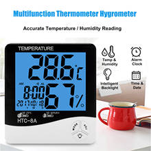 Termômetro digital com higrômetro, medidor de temperatura e umidade interna, tela lcd com iluminação de fundo, relógio despertador 2024 - compre barato
