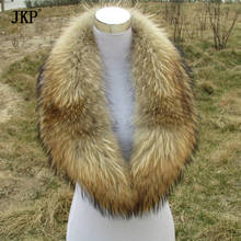 Jkp 2020 gola de pele de guaxinim real, cachecol de pele de animal natural, casaco quente de inverno, jaquetas acessório, xale e embrulho 2024 - compre barato