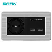 SRAN Wall Socket EU Standard Power Outlet With Dual USB Smart Induction Charge Port For Mobile 5V 2.1A Stainless Steel Panel 2024 - buy cheap