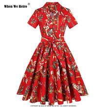 Cuando We-vestido Retro de manga corta para mujer, de algodón, SD0002, Swing, Rockabilly, Vintage, 50s, 60s, inspirado, rojo, estampado 2024 - compra barato