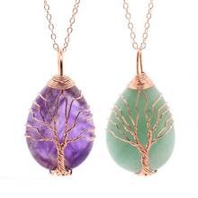 KFT Natural Healing Crystal Quartz Reiki Wire Wrapped Tree of Life Water Drop Stone Pendant Chain Necklace For Women Men Grils 2024 - buy cheap
