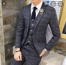 New Fashion 3 Pieces Plaid Men Suit Blazer Men Slim Fit Custom Wedding Tuxedos for Groom (Jacket +Pants+Vest) 2024 - buy cheap