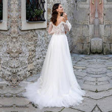 Vestidos de novia bohemios con manga larga, cuello redondo, Apliques de encaje, línea A, vestido de novia, abito da sposa rosso 2024 - compra barato