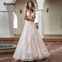 Booma Light Pink Lace Beach Wedding Dresses Vintage Spaghetti Straps Appliques Open Back V-neck Tulle Boho Bridal Gown Plus Size 2024 - buy cheap