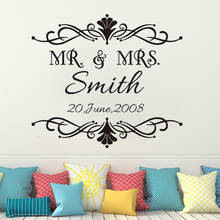 Mr and Mrs Name Vinyl Wall Sticker Wedding Custom Last Name Wall Decals Married Anniversary Date Vinyl Wall Decal Art HY816 2024 - buy cheap