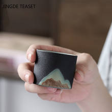 Xícara de chá de cerâmica retrô com tecido japonês, 2 artigo, conjunto de chá artesanal, copo portátil pessoal único 2024 - compre barato