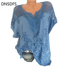 5XL Women Lace Tops Embroidered Batwing Loose Shirt Summer White Blouse Sexy Hollow Out Short Sleeve Plus Size 4XL Shirts Blusas 2024 - buy cheap