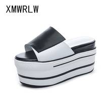 XMWRLW Genuine Leather Women Platform Slippers 2020 Summer Rubber Sole Women High Heels Slipper Woman Shoes Summer Ladies Slides 2024 - buy cheap