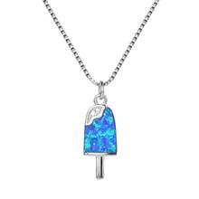 Creative Popsicle Pendant White Blue Opal Stone Necklaces For Women Summer Jewelry Vintage Fashion 925 Silver Rose Gold Necklace 2024 - buy cheap