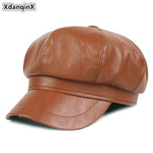 XdanqinX Autumn Winter Women's Hat PU Faux Leather Newsboy Caps Elegant Lady Fashion Brand Cap Snapback Cap Female Student Hats 2024 - buy cheap