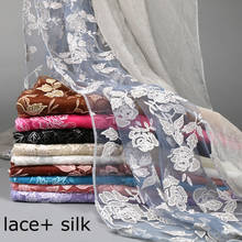 Женский кружевной шёлковый шарф, легкий прозрачный кружевной шарф с цветочным принтом, 180x90 см 2024 - купить недорого