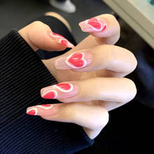 24pcs fake nails with glue designed with a pattern Rose red heart-shaped false artificial fingernails for girls 2024 - buy cheap