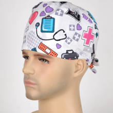 Gorros de trabajo con estampado de dibujos animados para mujer, gorro de laboratorio ajustable, absorbente del sudor, de alta calidad, Unisex 2024 - compra barato