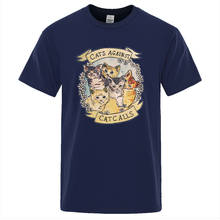 Camisetas con estampado de gato contra la Liga para hombre, ropa suave de cuello redondo, Vintage, de moda, de gran tamaño, 2021 2024 - compra barato