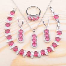 2020 New Red Zirconia For Women Wedding Silver Color Jewelry Set Crystal Bracelet Pendant Earrings Ring Party Gift QS0700 2024 - buy cheap
