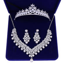 Conjunto de joyería de perlas barrocas para mujer, Tiaras de diamantes de imitación, corona, collar de cristal, conjunto de pendientes para novia, accesorios para el cabello de boda 2024 - compra barato