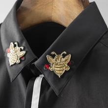 Minglu-camisas de manga larga con cuello de abejas de Metal para hombre, camisas masculinas informales de vestir, ajustadas, blancas, de alta calidad, para fiesta 2024 - compra barato