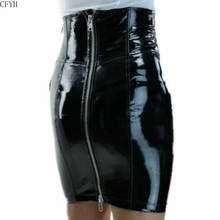 Women Sexy Black Wet Look PVC Faux Leather High Waist Zipper Mini Pencil Skirt 2024 - buy cheap