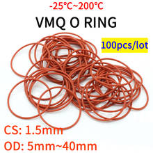 Уплотнительное кольцо VMQ, 100 шт., уплотнительная прокладка, толщина CS 1,5 мм, внешний диаметр 5 ~ 40 мм, изолированная силиконовая резина, водонепроницаемая шайба круглой формы, Нетоксичная красная 2024 - купить недорого