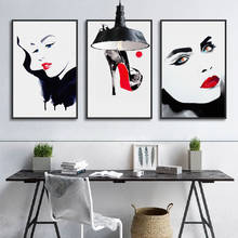 Lienzo de decoración para salón de belleza, pintura al óleo, carteles de retrato abstracto, arte moderno de moda, imagen de pared de labio rojo para sala de estar 2024 - compra barato