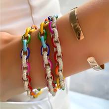 2022 Christmas Gifts Rainbow Colorful Neon Enamel CZ Oval Link Chain Charm Bracelets For Women Girl Delicate Party Gift Jewelry 2024 - buy cheap