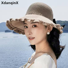 Xdanqschap chapéu panamá verão feminino, chapéu de palha vazio, chapéu de sol respirável, chapéu protetor de sol, aba larga, chapéu de praia feminino 2024 - compre barato