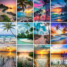 5D DIY Diamond Painting Sunset Sea Beach Cross Stitch Kit Full Drill Embroidery Landscape Mosaic Picture Rhinestones Decor Gift 2024 - buy cheap