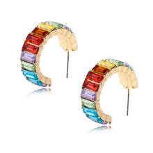 Fashion Statement Earrings multi-color glass zircon stud earrings for women C - shaped earrings Modern Female Jewelry 2024 - buy cheap