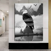 Arte de pared de águila, pintura en lienzo, decoración del hogar, carteles en blanco y negro, HD impreso, imágenes modulares de animales, Marco para dormitorio 2024 - compra barato