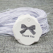 3*3cm white paper thank your bowknot gift swing tag 100pcs+100pcs elastic string for proudcts packing tagging label 2024 - buy cheap