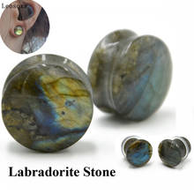 Leosoxs-pendientes de labradorita de 8-25mm, de piedra Natural aurícula, tambor de cintura de cuerno simple y doble, expansor de oreja sólido, 2 uds. 2024 - compra barato