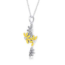 100% 925 Sterling-Silver-Jewelry Enchanted Dazzling Half Daisies Pandant Necklaces with Yellow Enamel Free Shipping 2024 - buy cheap